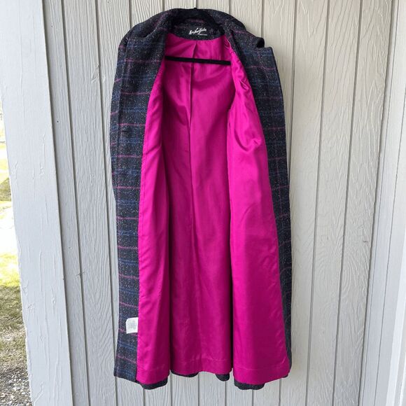 VTG 70s Miss New Yorker Plaid Wool Blend Coat – Hot Pink Lining – S/M - Picture 5 of 10